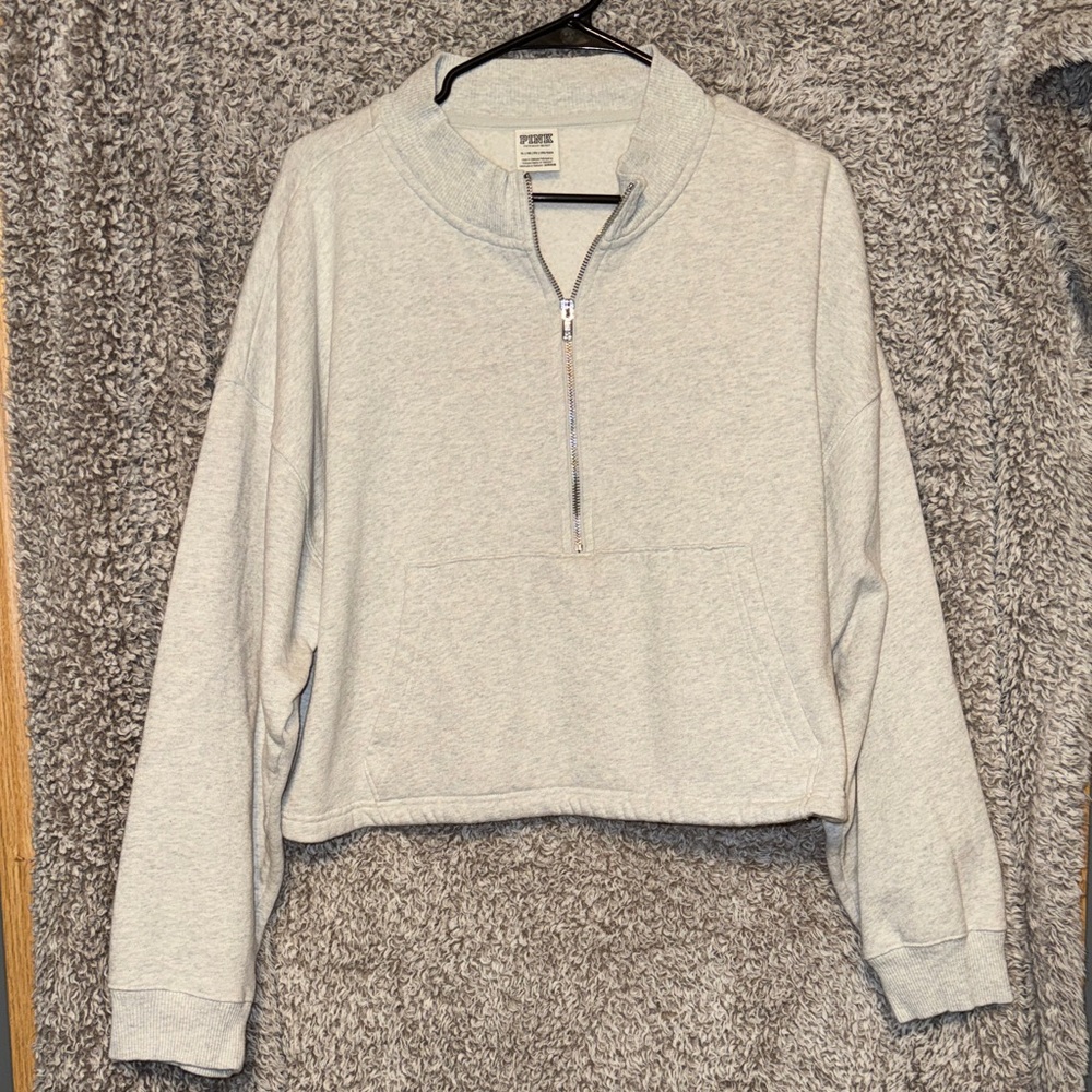 PINK Half Zip Cropped Sweatshirt